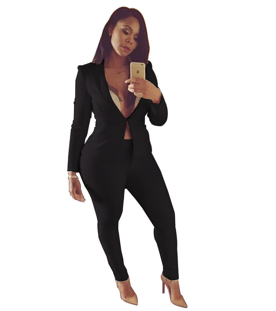 Solid Color Plus Size Suit Pants Two-piece Set