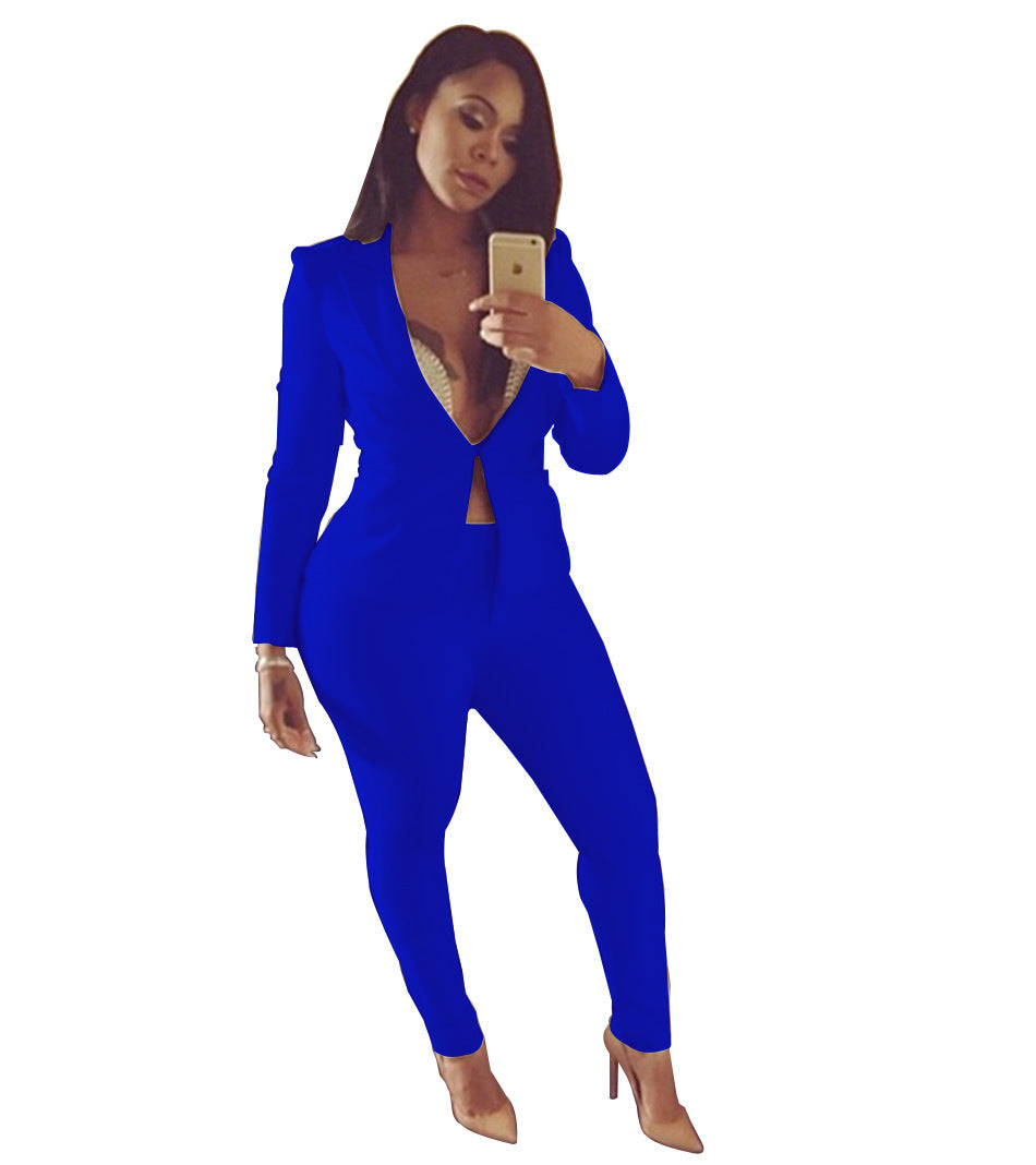 Solid Color Plus Size Suit Pants Two-piece Set