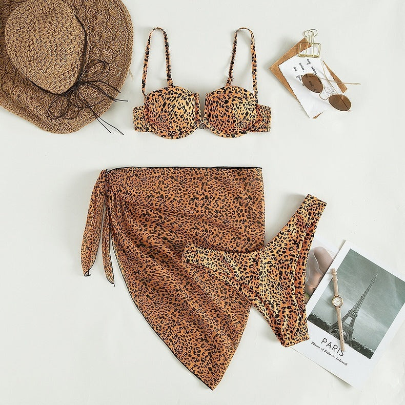 Three-piece Floral Bikini Beach Dress