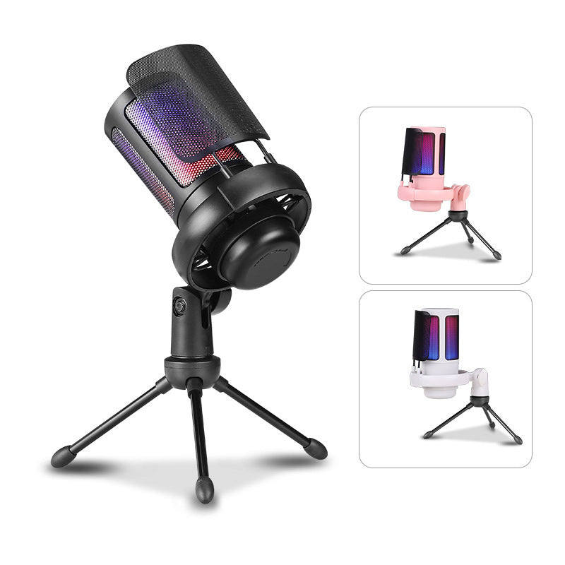 USB Colorful Computer Microphone Singing Recording Noise Reduction RGB Capacitance Mic Suit