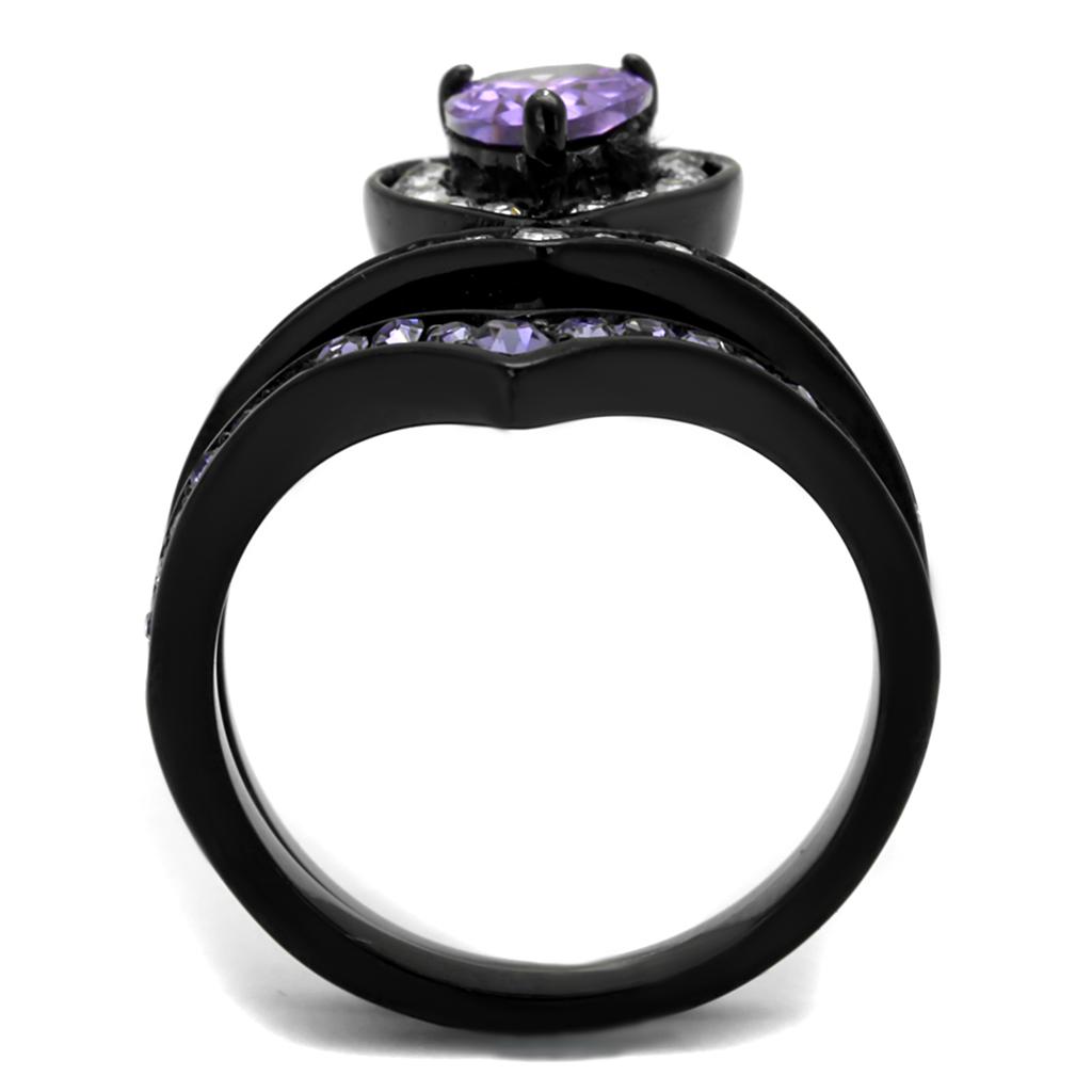 TK2186 - IP Black(Ion Plating) Stainless Steel Ring with AAA Grade CZ