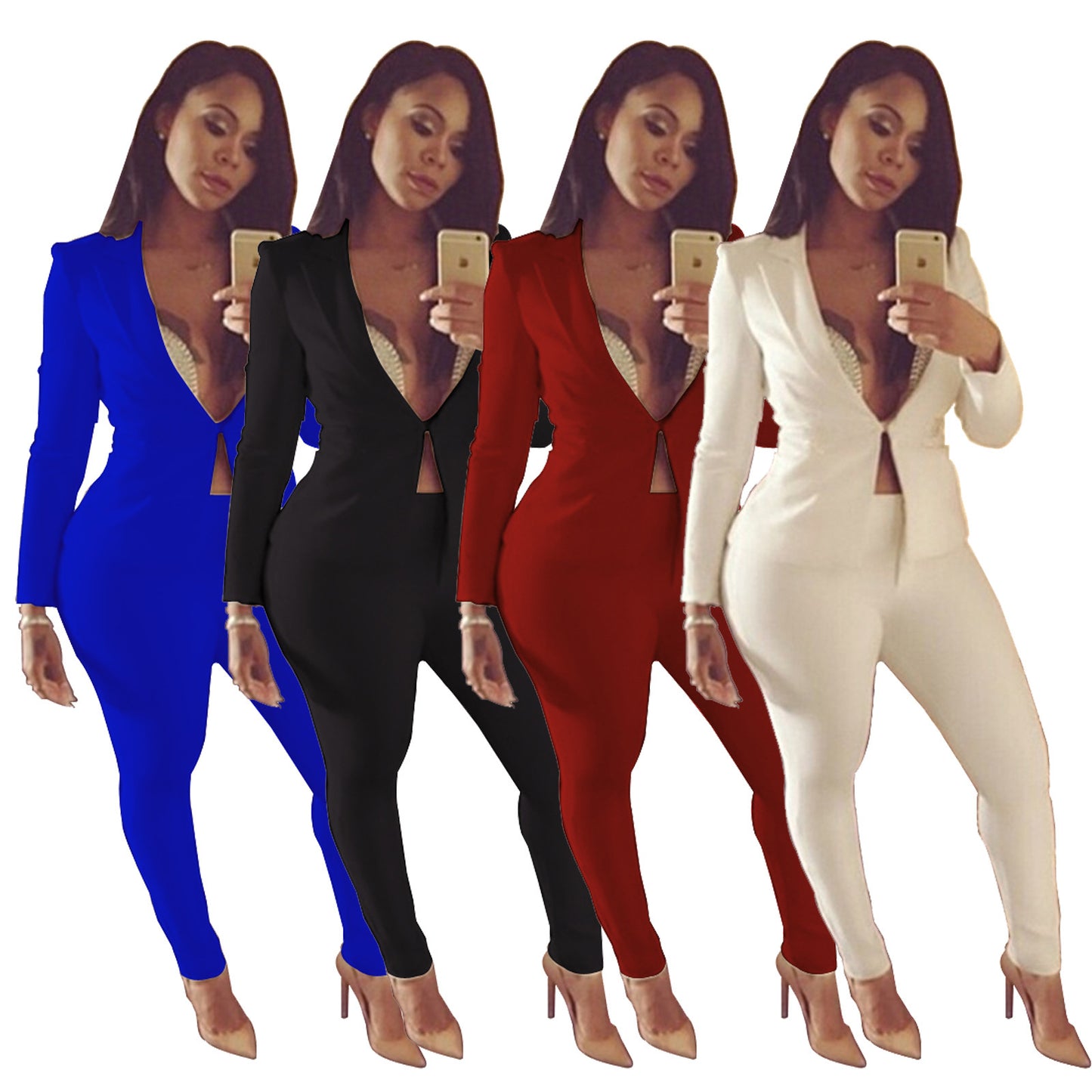 Solid Color Plus Size Suit Pants Two-piece Set